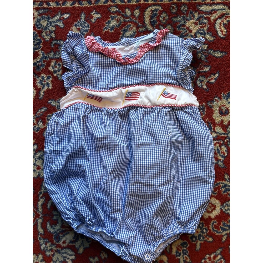 Girls Smocked American Flag Bubble Classic Whimsy Size 2T Toddler